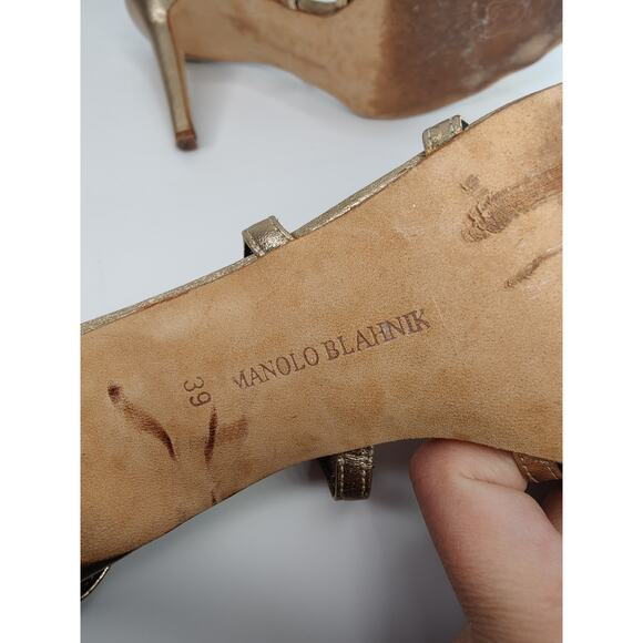 Gold Manolo Blahnik heeled sandals sz 39 - Picture 7 of 9